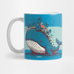 Kawaii Whale and petunias garden Mug